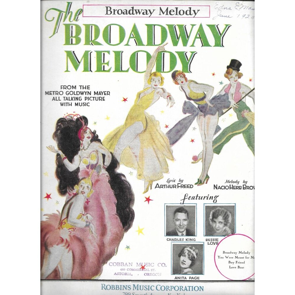 Vinatge Sheet Music The Broadway Melody By Freed & Brown 1929 Robbins Music Corp